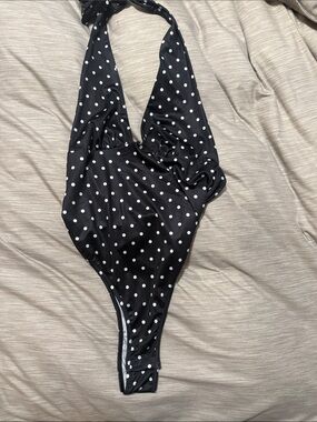Black Polka Dot Halter One-Piece Swimsuit